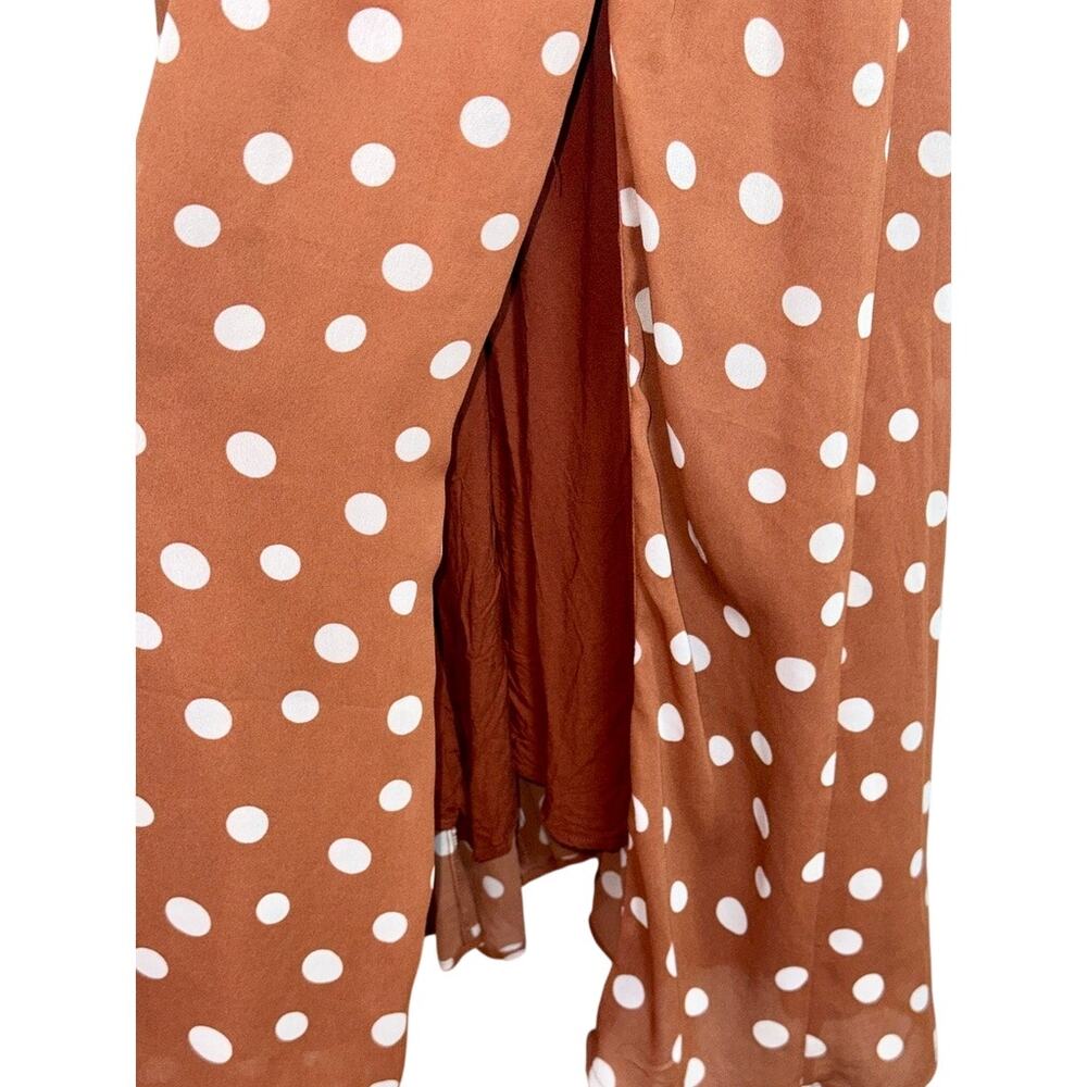 Abercrombie & Fitch Brown White Polka Dot Sleeveless Slit Maxi Dress Womens Sz M - Picture 8 of 11